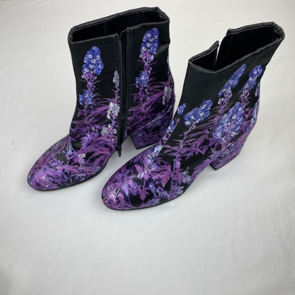 Dries Van Noten Floral Satin Purple & Black Boots - Picture 6 of 9